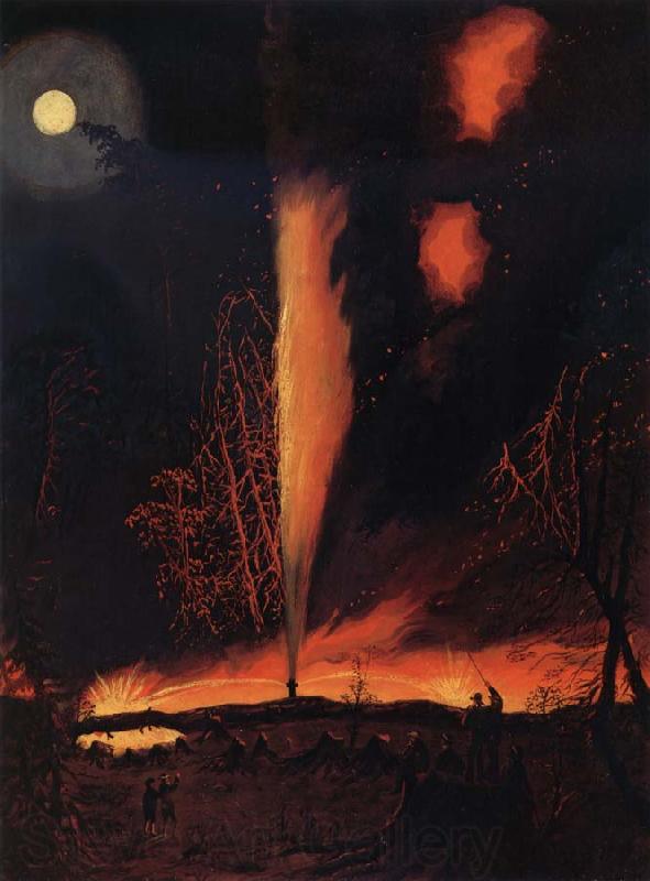 James Hamilton Burning Oil Well at Night France oil painting art